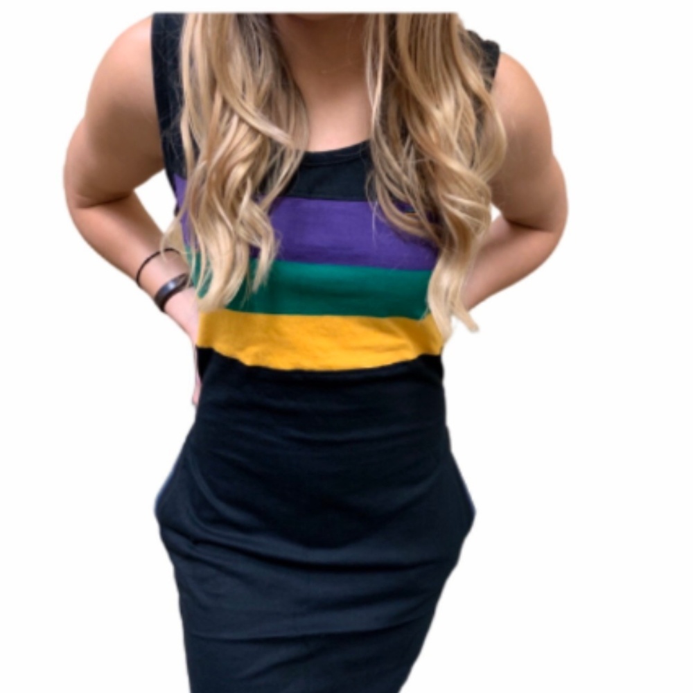 Mardi Gras Black Tank Dress W/Purple, Green , Gold